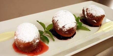 Beignets with Pastry Cream, Chocolate Ganache and Fruit Compotes