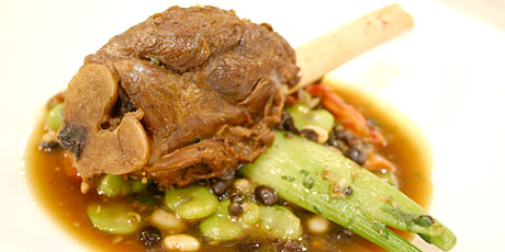 Braised Lamb Shanks with Four Bean and Chorizo Stew