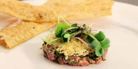 Canadian Beef Tartare on a Whole Wheat Cracker