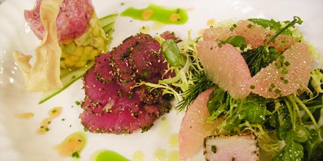 Carpaccio of Tuna with Seared Tuna Cube and Tuna Tartar