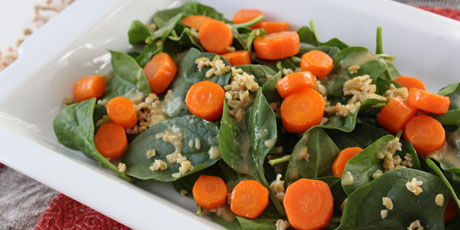 Carrot, Spinach and Freekeh Salad with a Miso Vinaigrette