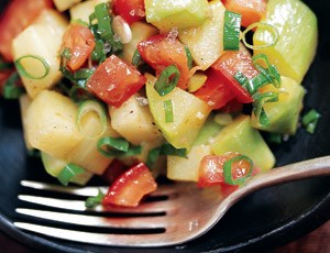 Chayote Salad with Tomato and Roasted Garlic Dressing