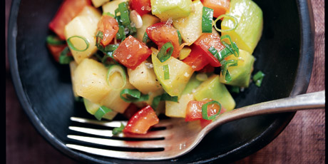 Chayote Salad with Tomato and Roasted Garlic Dressing