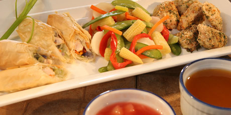 Cheater Spring Rolls, Chicken in Cherry Sauce (with or without Pineapple) and Chinese Greens