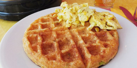 Cheddar Chipotle Waffles with Scrambled Eggs