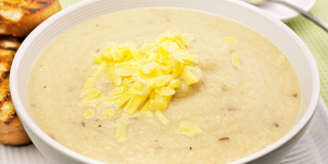 Cheddary Cauliflower Soup with Cracked Black Peppercorns