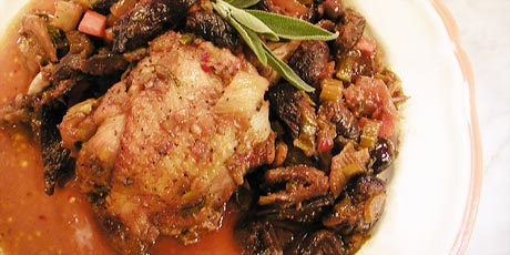 Chicken Braised with Dried Figs, Sage and Grappa