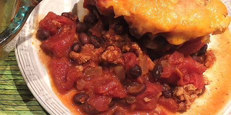 Chicken Chili Bake with Cornbread Topping