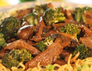 Chinese Beef and Broccoli on Steam Fried Noodles