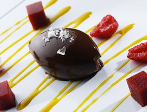 Chocolate and Olive Oil Truffle with Red Pepper Raspberry Jelly & Sea Salt