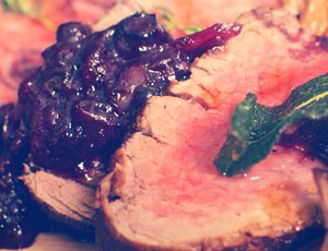 Coffee and Cocoa-Rubbed Bison with Blueberry-Shallot Chutney