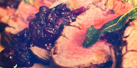 Coffee and Cocoa-Rubbed Bison with Blueberry-Shallot Chutney
