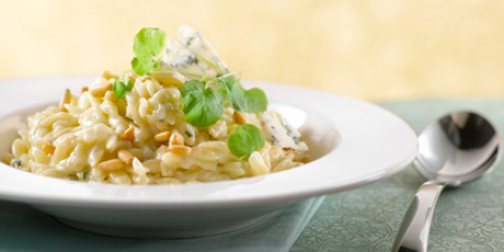 Creamy Orzo Risotto with Blue Cheese and Pine Nuts