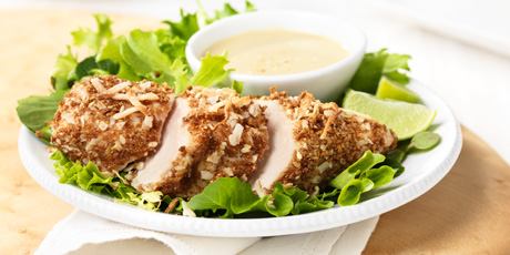 Crispy Coconut Sesame Chicken with Soy Lime Dipping Sauce