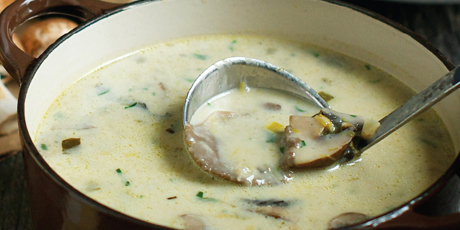Easy, Creamy Mixed Mushroom Soup with Baked Brie Cheese