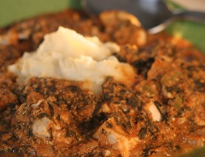 Equsi Soup (Nigerian Chicken Stew) with Foo Foo (Pounded Yam)