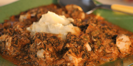 Equsi Soup (Nigerian Chicken Stew) with Foo Foo (Pounded Yam)