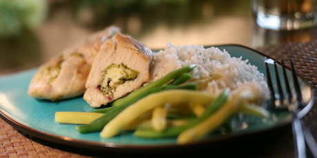 Feta and Broccoli Stuffed Chicken Breasts, Rice and Beans