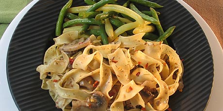 Fettuccini Carbanara with Snap Peas Salad