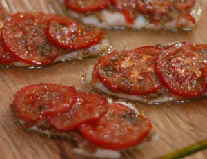 Fish with Tomatoes and Green Olive Tapenade
