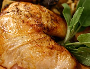 Golden Roasted Chicken with Prune and Chestnut Stuffing
