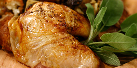 Golden Roasted Chicken with Prune and Chestnut Stuffing