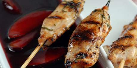 Grilled Chicken Sticks with Plum Sauce