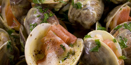 Grilled Clams in the Shell with Serrano Ham