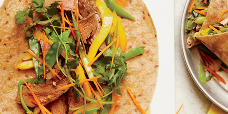 Grilled Flank Steak Wraps with Sesame-Ginger Dressing