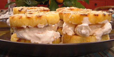 Grilled Pineapple Sandwiches with Frozen Coconut/Pineapple Yogurt