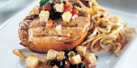 Grilled Pork Chops and Zesty Sauce Vierge with Feta