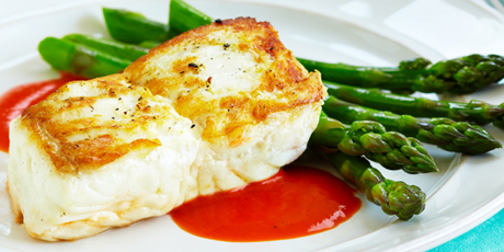 Halibut with Roasted Red Pepper Sauce