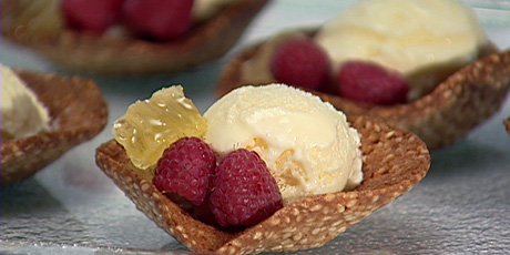 Honey Sesame Wafer Cups with Ice Cream