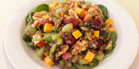 Lentil Salad with Fruits, Nuts and Cheese