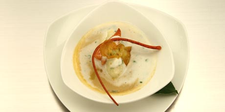 Lobster Bisque, Scallop and Lobster Dumplings with Brandy Tarragon Cream