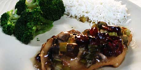 Maple Cranberry Chicken Breasts with Rice and Broccoli