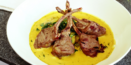 Marinated Lamb Popsicles with Fenugreek Cream Curry