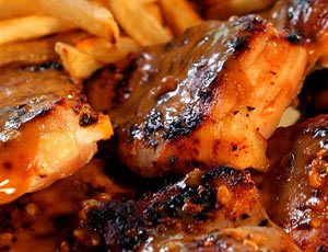 Marinated Thai Thighs with Fries, Apples, Oranges and Yogurt