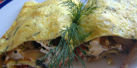 Mediterranean Omelet with Fennel, Olives, Goat Cheese &amp; Herbs