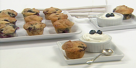 Mini Blueberry Bran Muffins with Lemon Cream