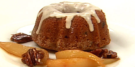 Mini Honey Cakes with Candied Pecans and Warm Pears