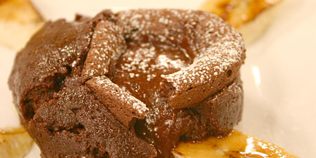 Molten Chocolate Souffle with Caramelized Bananas