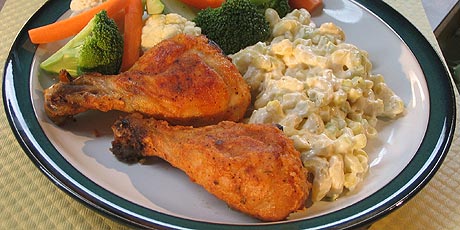 Not Fried, Fried Chicken with Pasta Salad and Cold Veggies