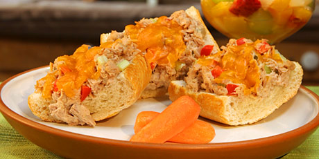 Open-Faced Tuna Baguettes with Fruit Salad