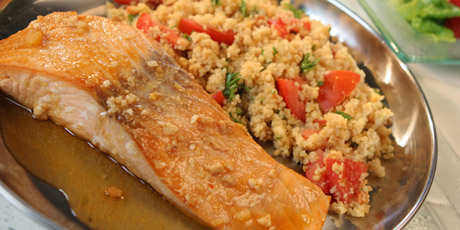 Orange and Five Spice Salmon on Couscous with Salad