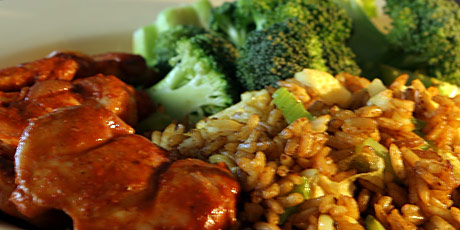 Paprika Chicken with Broccoli and Fried Rice