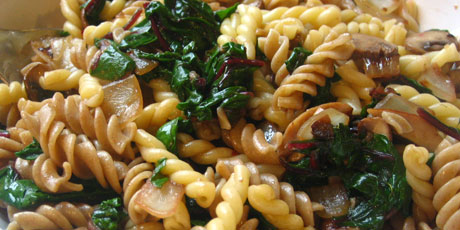Pasta with Mushrooms, Herbs &amp; Beet Greens