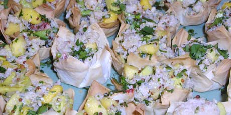 Phyllo Cups with Crab Salad or Tomato Goat Cheese Salad