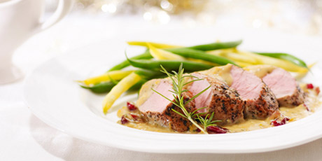 Pork Tenderloin with Spiked Gouda and Cranberries