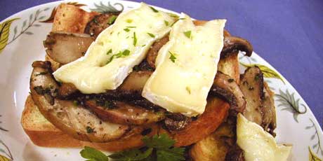 Portobello, Oyster and Cremini Mushrooms on Toast with Brie and Sage